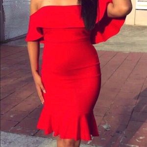 Lulus Red Off-the-Shoulder Bodycon Dress